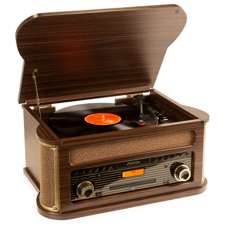 Gramofon Memphis Fenton BT CD kaseta DAB+ FM USB brązowy